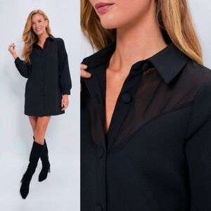 NEW Tuckernuck Black Etta Mesh Collared Long Sleeve Mini Dress Size S